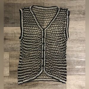 Silver Beaded Button Up Tank